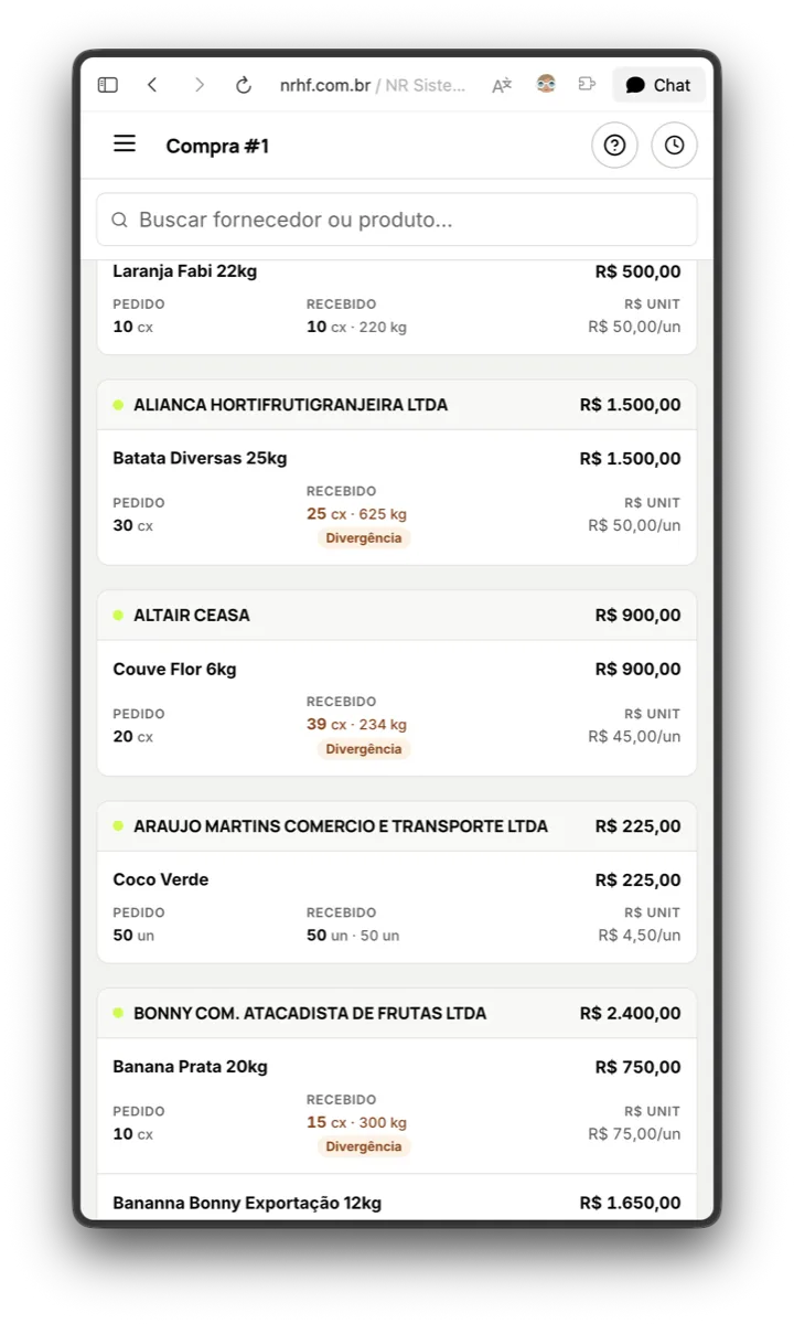 Requisição de compra no aplicativo